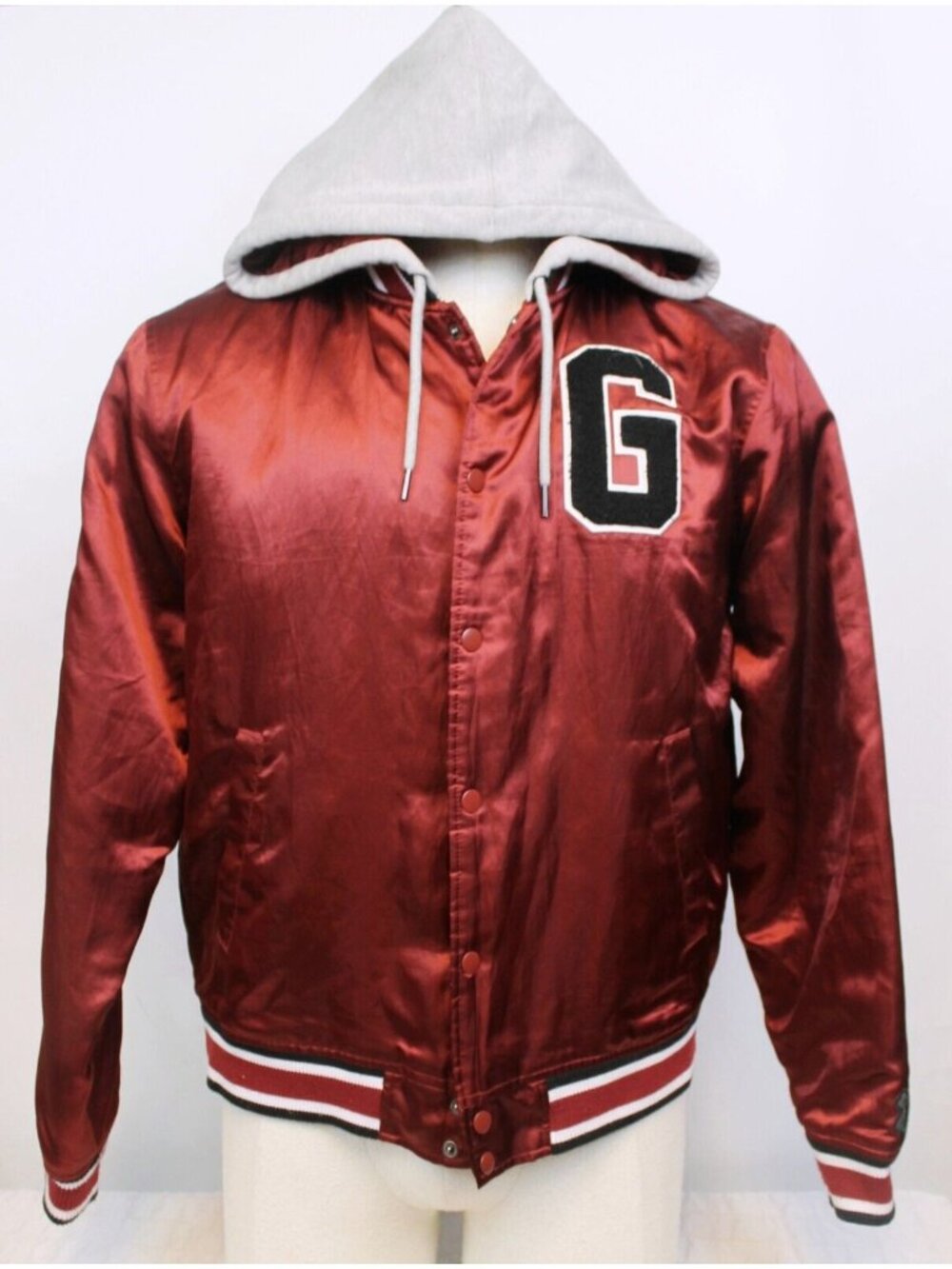 Harry Potter Red Satin Gryffindor Varsity Jacket Mens Sz M Hooded Snap Button